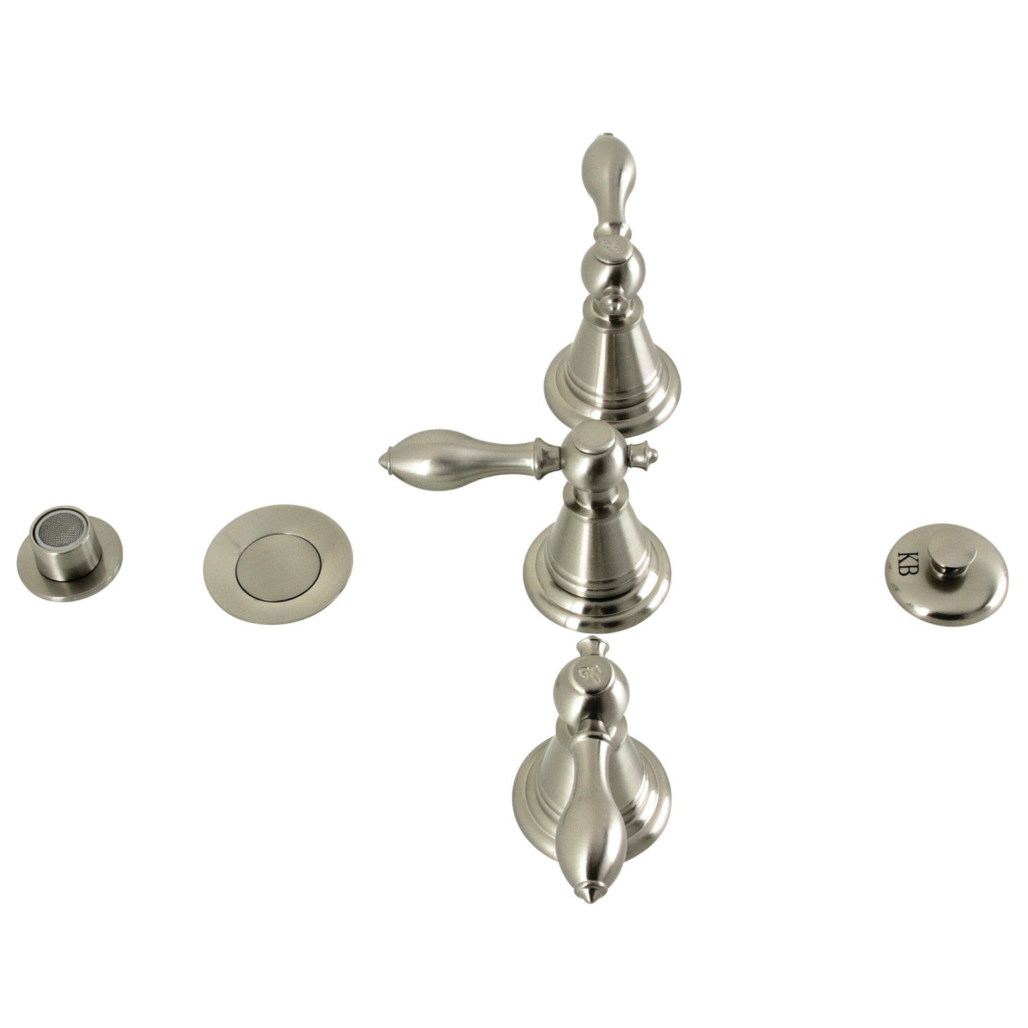 Kingston Heirloom KB328AL - Victorian Three-Handle Deck Mount Vertical Spray Bidet Faucet with Brass Pop-Up, Brushed Nickel — image 1